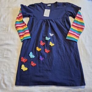 Vikita girls size 11-12 years navy long sleeve butterfly applique dress NWT